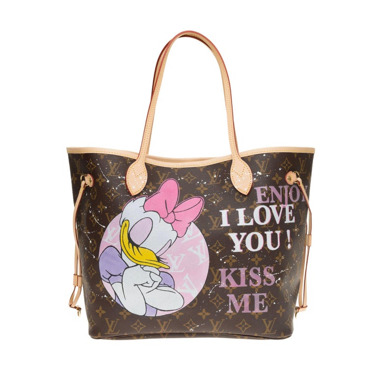 Neverfull MM handbag in Monogram canvas with pouch customized &quot;My Daily Mood&quot; For Sale at 1stdibs