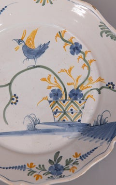 Nevers Bird 18th Century Polychrome Tin-Glazed Faïence Plate
