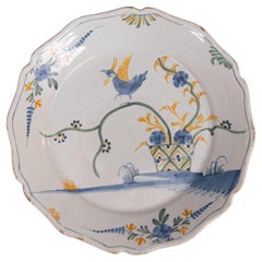 Nevers Bird 18th Century Polychrome Tin-Glazed Faïence Plate