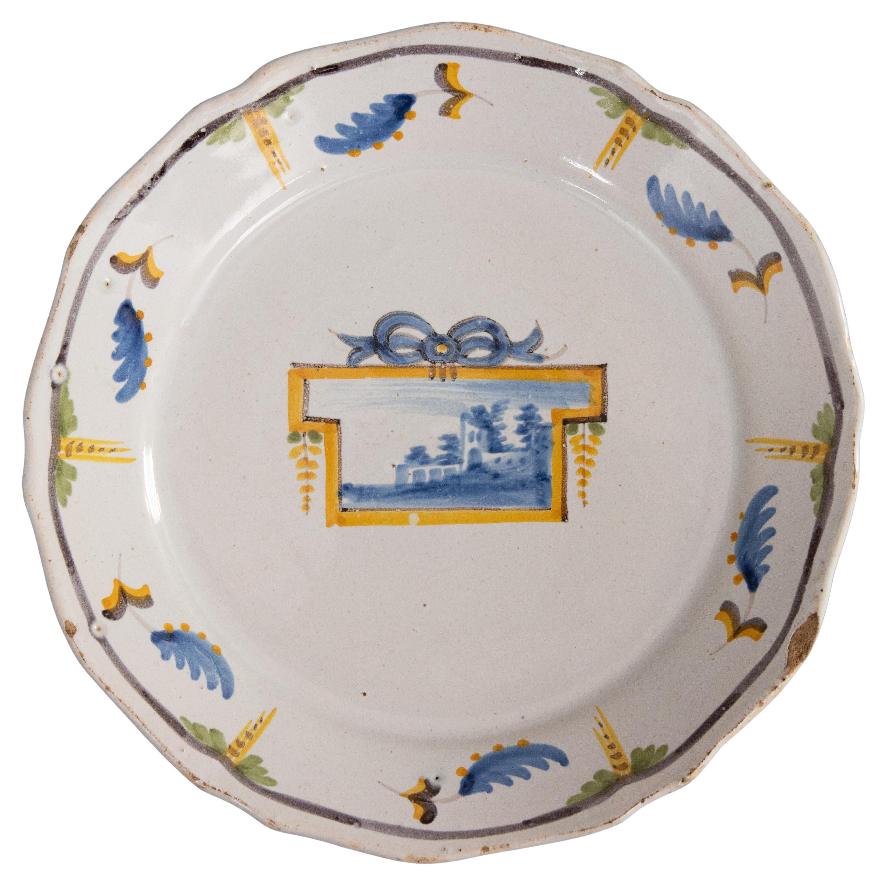 Nevers Castle 18th Century Polychrome Tin-Glazed Faïence Plate