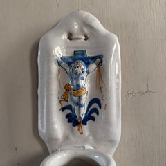 Nevers Faience Holy Water Font, 18th Century, High Relief (Ronde-Bosse)