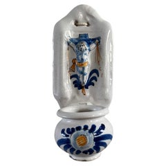 Nevers Faience Holy Water Font, 18th Century, High Relief (Ronde-Bosse)