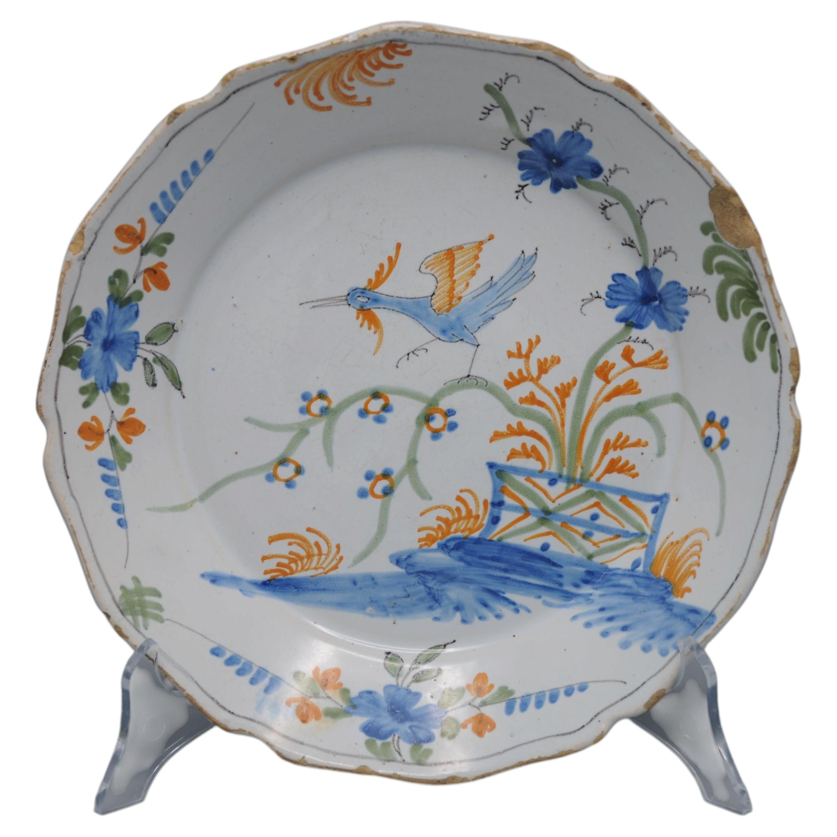 Nevers Faience Plate, 18th Century French, Chinoiserie Decor, 23cm