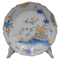 18th Century Antique Nevers Faience Plate with Chinoiserie Decor