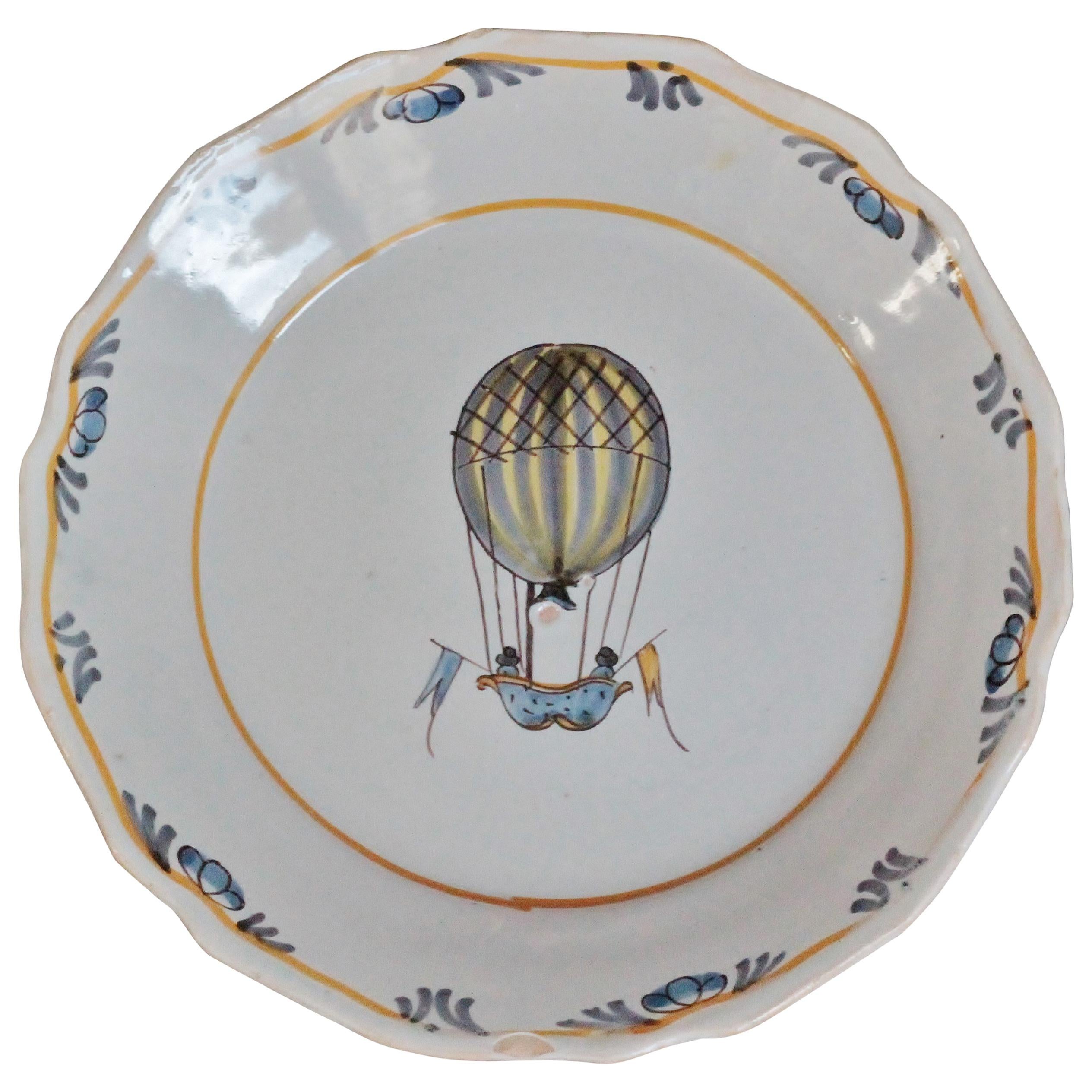 Nevers 'France' Faience Plate with "Balloon" Decoration, 18th Century For Sale
