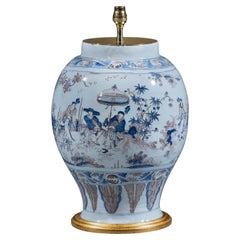 French Blue Nevers Faience Late 17th Century Table Lamp