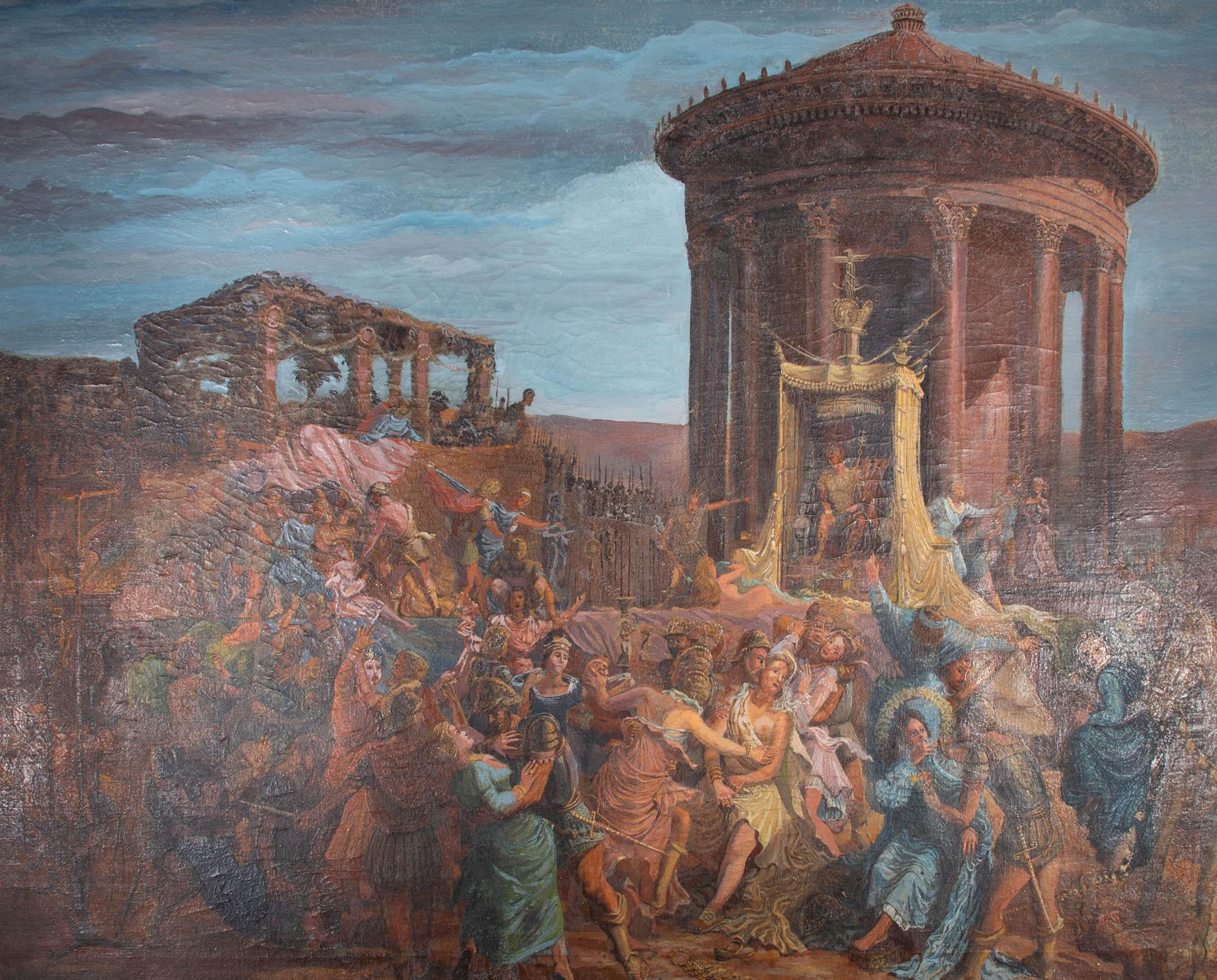 This striking oil scene depicts The Abduction of the Sabine Women, a tale from ancient Roman history. The accounts of Livy and Plutarch claim that after the city of Rome was founded an elaborate plot was made to steal the woman of the neighbouring
