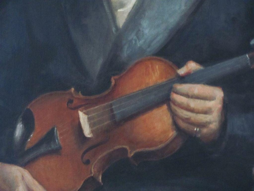 A Portrait of Claude Tryon (d.1949),holding a violin .This is a painting of the artists son in law
Oil on canvas in gilt frame . Early 20th century
size of painting is 89.5 cm x 73.5 cm.(35.5 inches x 29 inches approx) whilst the overall size is 117