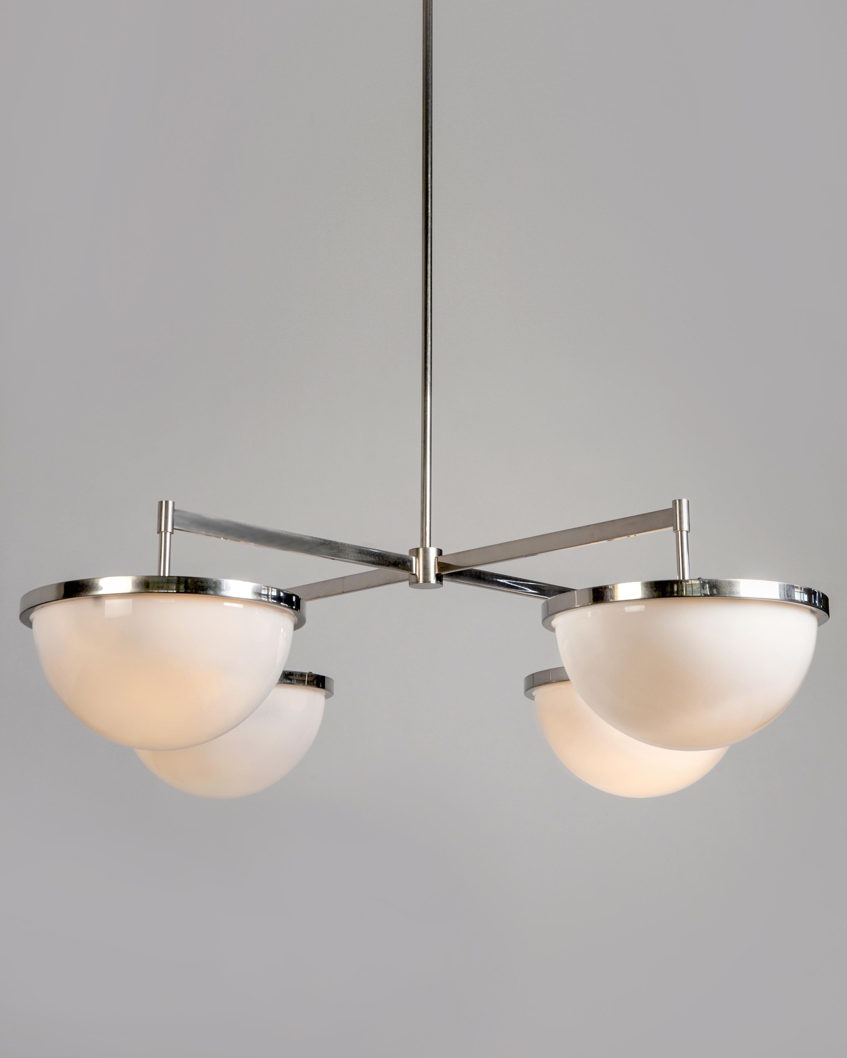 Modern Nevins 14 Chandelier with Four Milk Glass Domes in Nickel by Remains Lighting