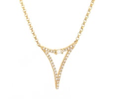 New 0.12ctw Baguette and Round Diamond Open Triangle Pendant Necklace in 14K