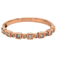 New 0.18ctw Princess and Round Diamond Bezel Set Anniversary Band Ring in 14K