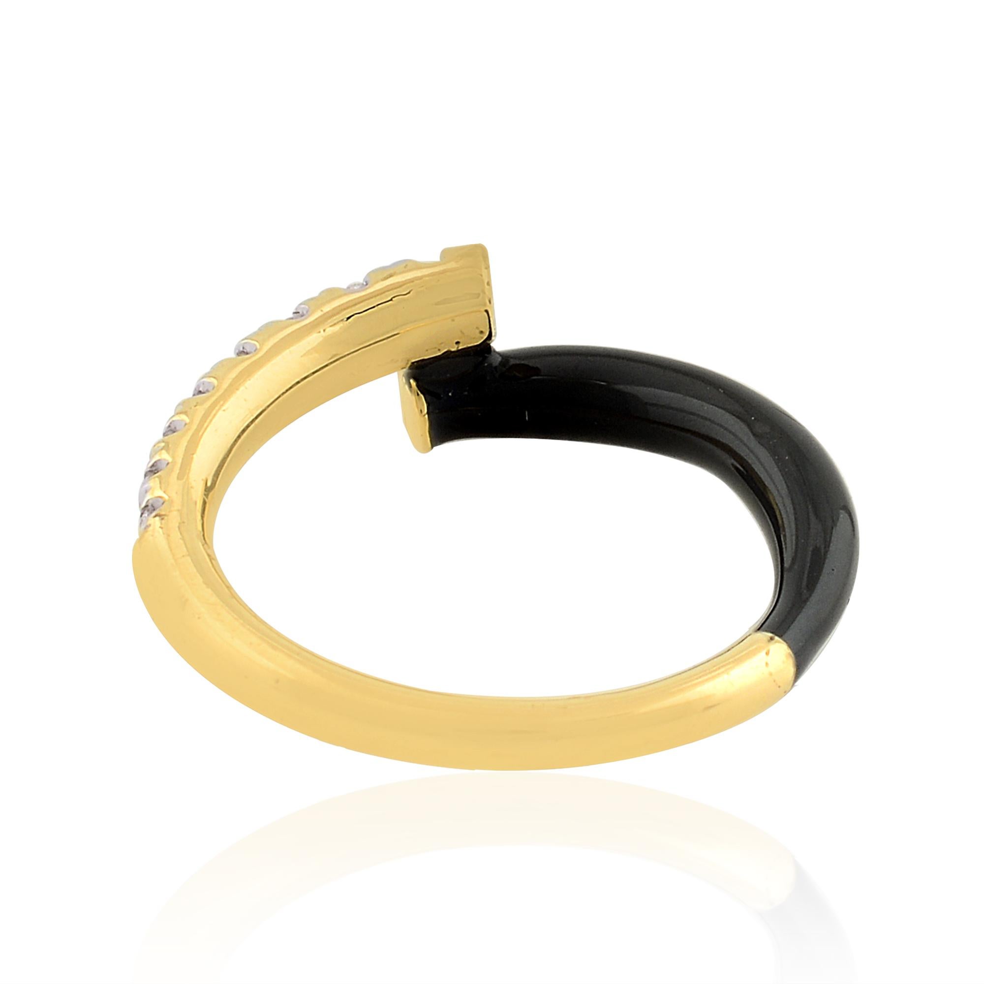For Sale:  New 0.22 Carat Diamond Pave Wrap Ring Solid 18k Yellow Gold Black Enamel Jewelry 2