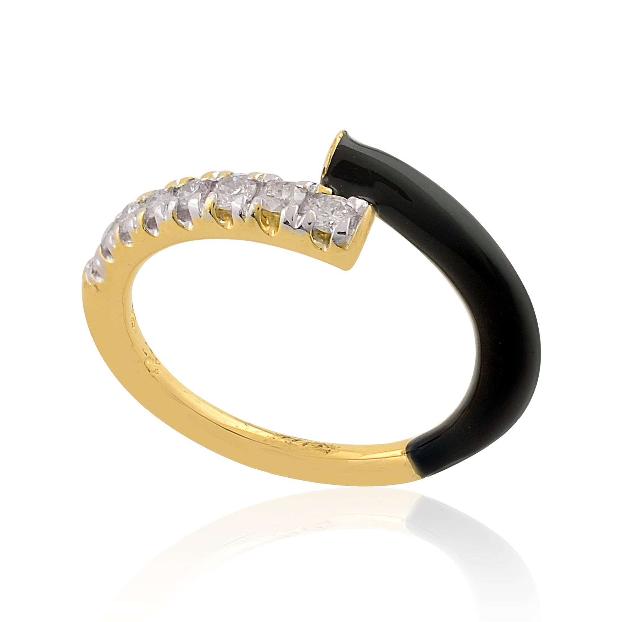 For Sale:  New 0.22 Carat Diamond Pave Wrap Ring Solid 18k Yellow Gold Black Enamel Jewelry 3