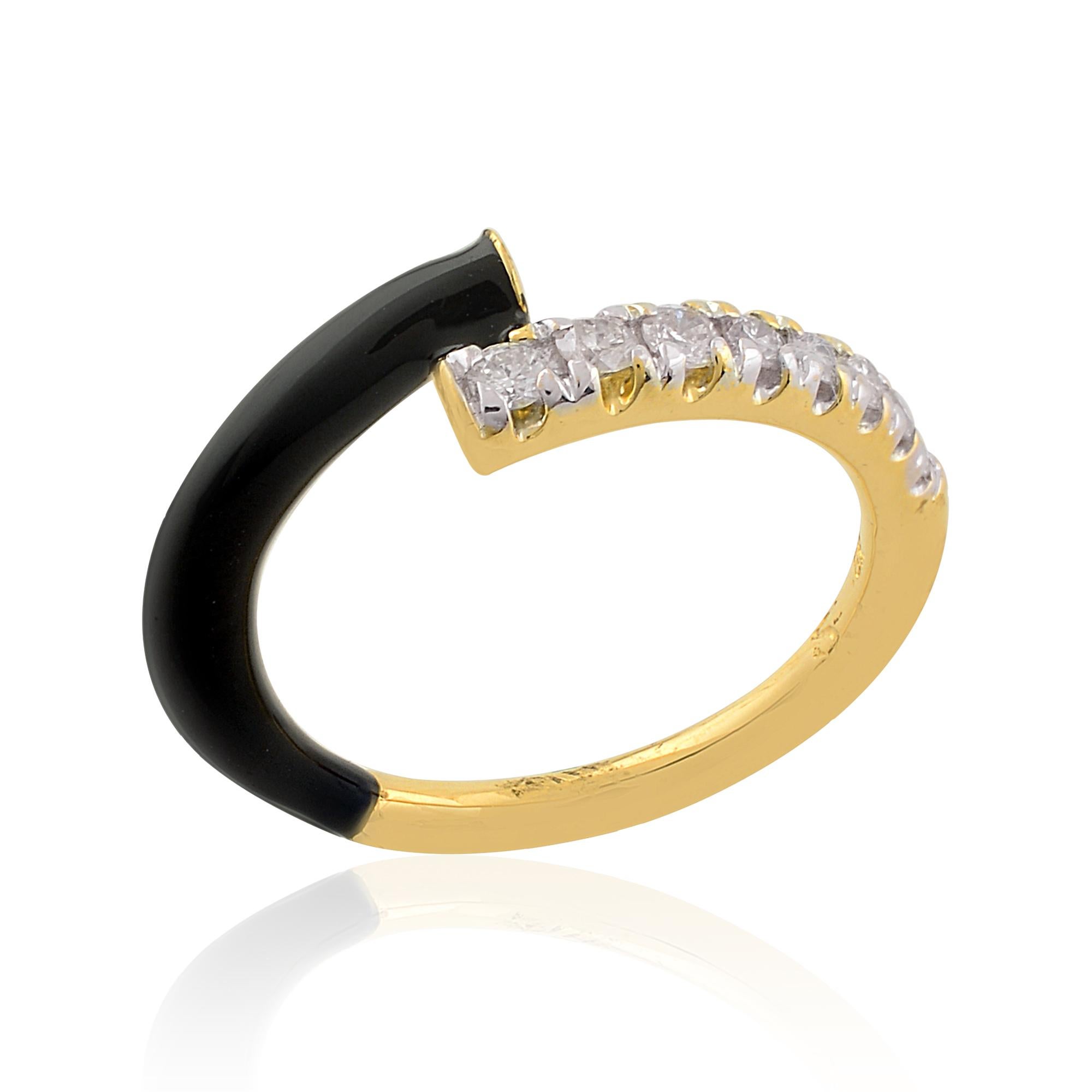 For Sale:  New 0.22 Carat Diamond Pave Wrap Ring Solid 18k Yellow Gold Black Enamel Jewelry 4