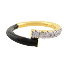 Nuovo anello con pavé di diamanti da 0,22 carati in oro giallo 18 carati, gioielli con smalto nero