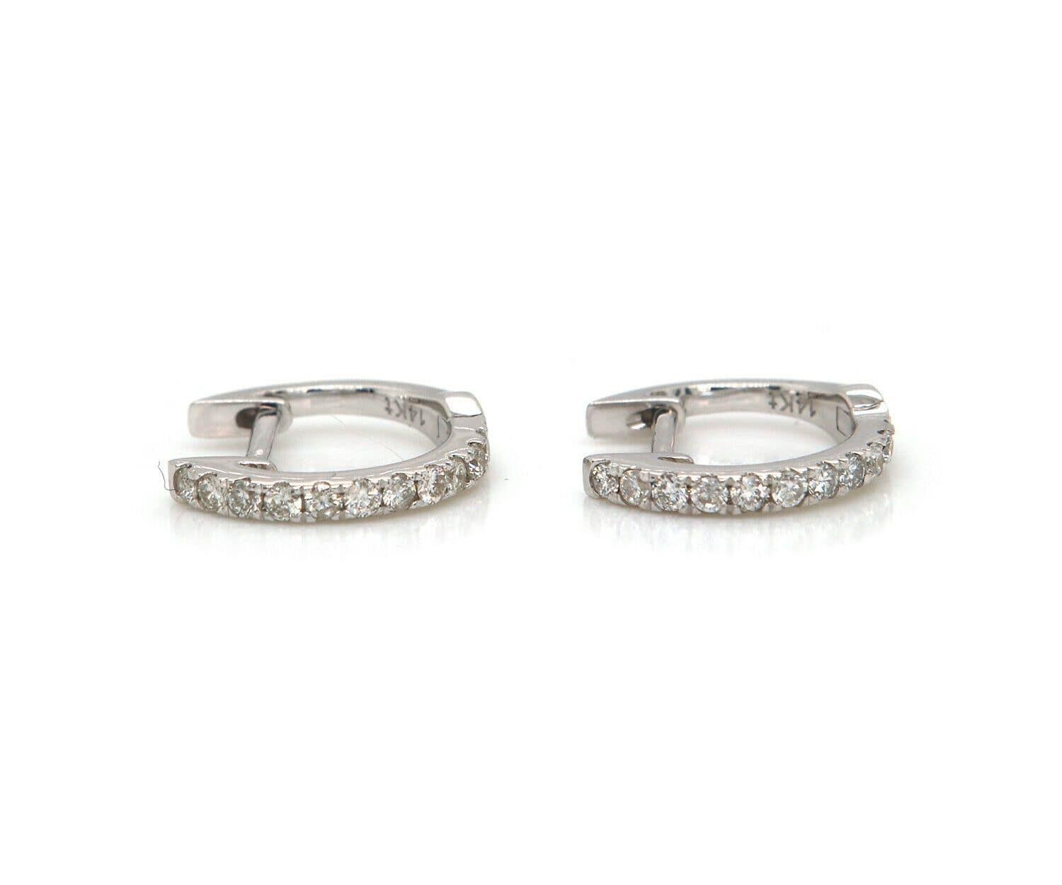Round Cut New 0.22ctw Diamond Petite Huggie Earrings in 14K White Gold For Sale