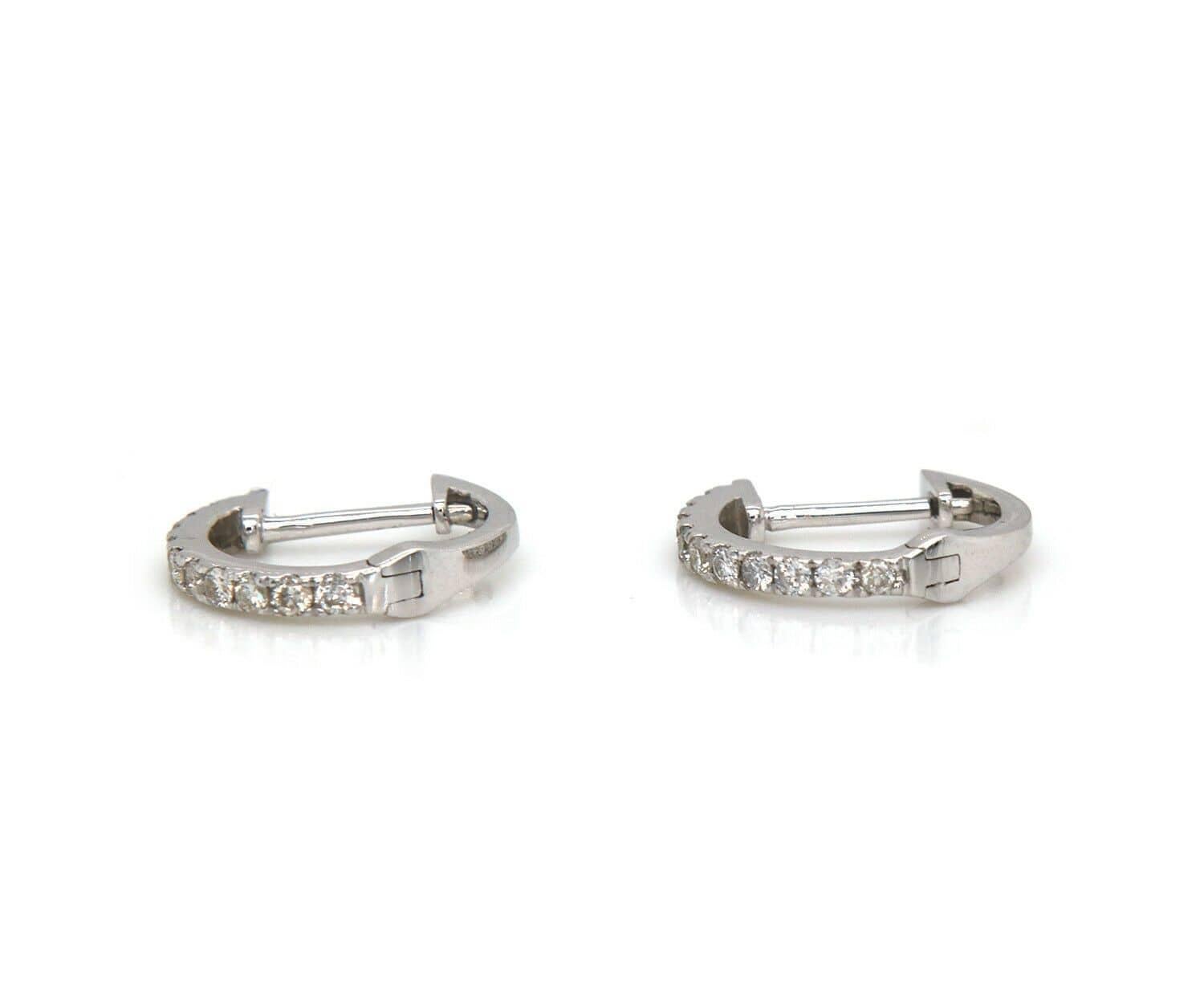 New 0.22ctw Diamond Petite Huggie Earrings in 14K White Gold In New Condition For Sale In Vienna, VA