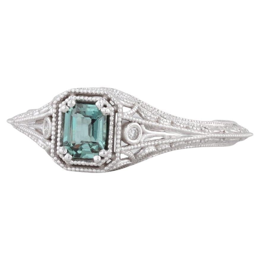 New 0.30ct Green Alexandrite Solitaire Ring 14k Gold Size 6.5 Floral Filigree For Sale
