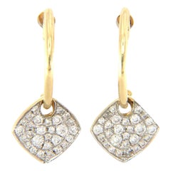 New 0.32ctw Pave Diamond Cushion Dangle Hoop Earrings in 14K Yellow Gold