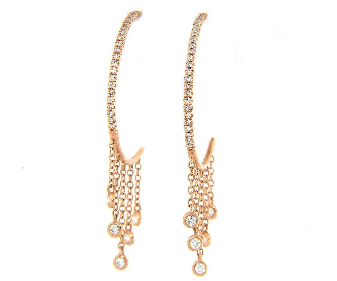 Round Cut New 0.33ctw Diamond Hoop Dangle Bezel Set Earrings in 14K Rose Gold For Sale