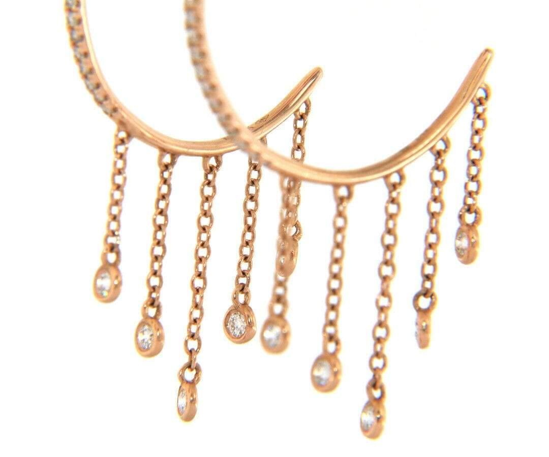 Women's New 0.33ctw Diamond Hoop Dangle Bezel Set Earrings in 14K Rose Gold For Sale
