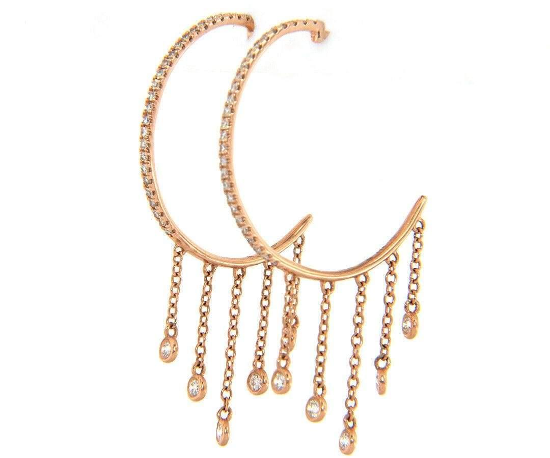 New 0.33ctw Diamond Hoop Dangle Bezel Set Earrings in 14K Rose Gold For Sale 1