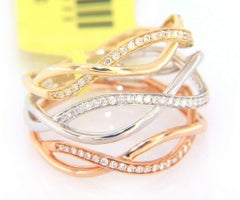 New 0.33ctw Diamond Tri Tone Triple Row Braid Ring in 14K