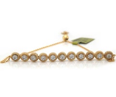 New 0.40ctw Diamond Cluster Circle Milgrain Bolo Bracelet in 14K Yellow Gold