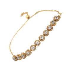 New 0.40ctw Diamond Cluster Circle Milgrain Bolo Bracelet in 14K Yellow Gold