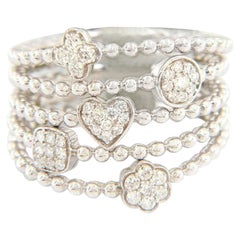 New 0.40ctw Diamond Five Row Beaded Wide Band Ring in 14kt White Gold