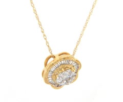 New 0.40ctw Round & Baguette Diamond Flower Pendant Necklace in 14K Yellow Gold