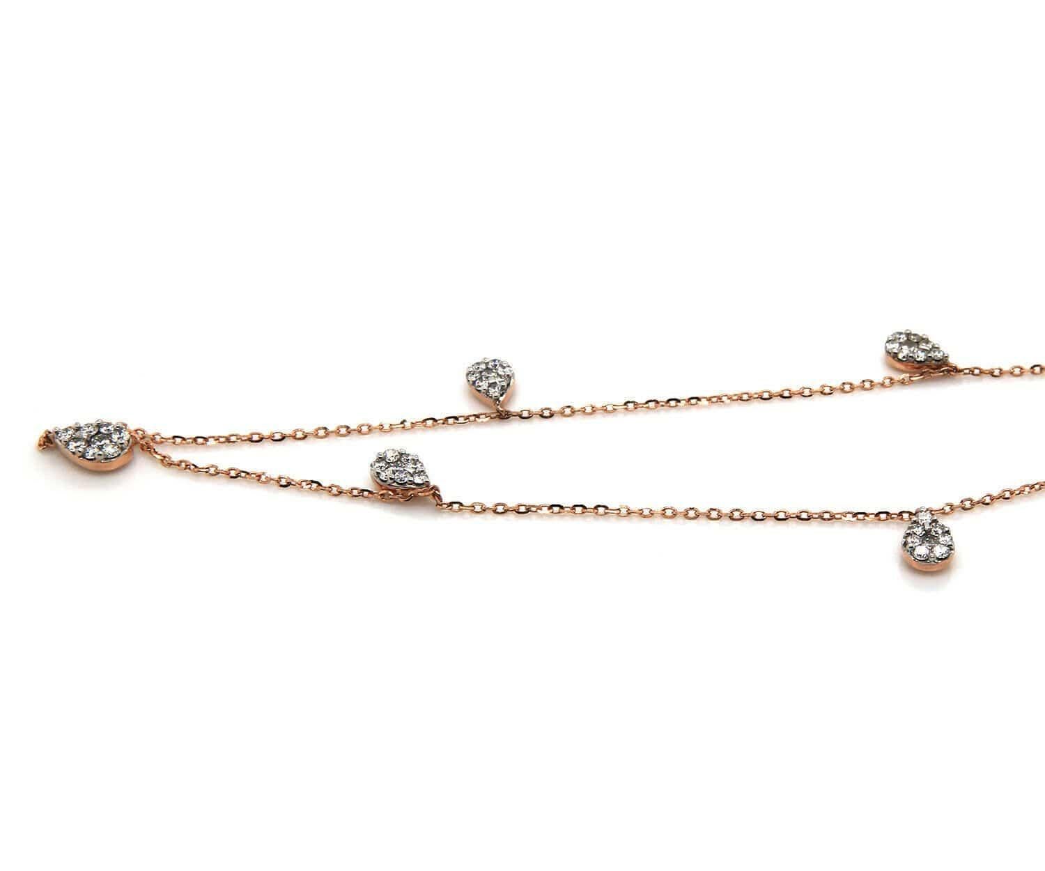Round Cut New 0.48ctw Diamond Teardrop Station Necklace in 14K Rose Gold For Sale