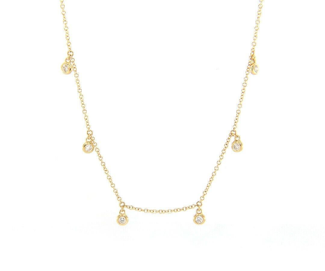 Round Cut New 0.50ctw Diamond Bezel Set Station Necklace in 14K Yellow Gold For Sale