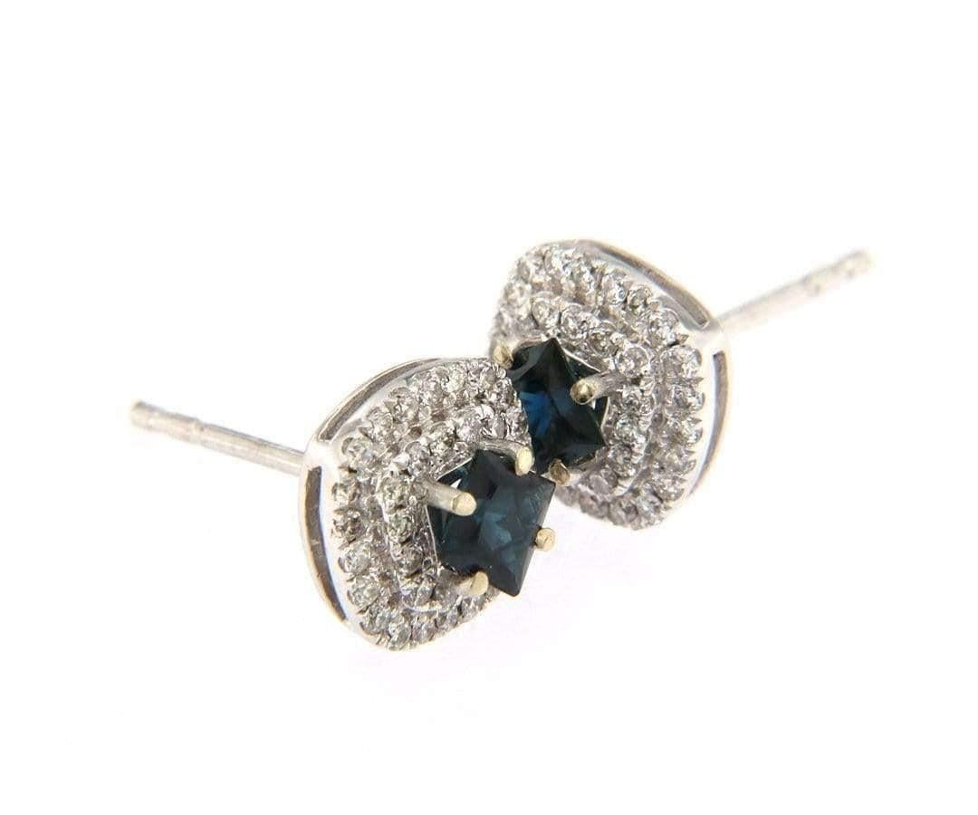 New 0.50ctw Princess Sapphire and Diamond Double Halo Stud Earrings in 18K In New Condition For Sale In Vienna, VA