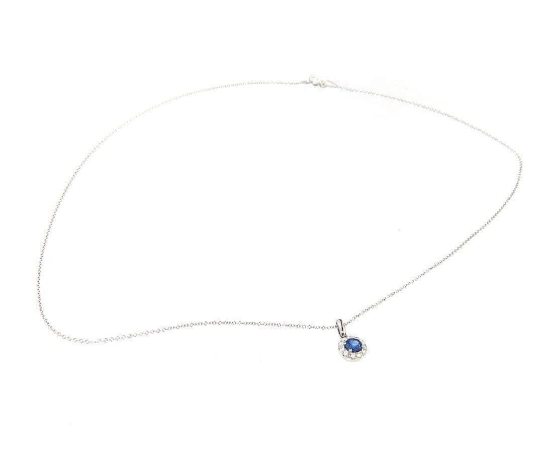 Women's New 0.50ctw Round Sapphire and Diamond Halo Pendant Necklace in 14K For Sale