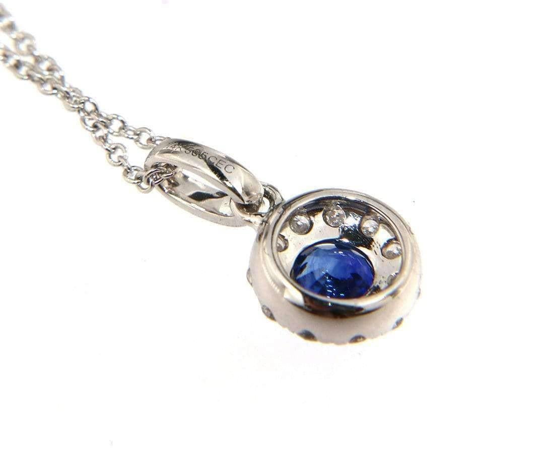 New 0.50ctw Round Sapphire and Diamond Halo Pendant Necklace in 14K For Sale 1