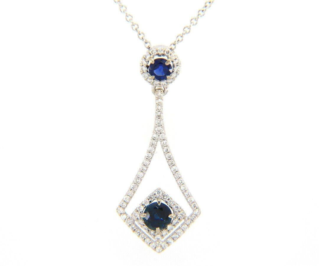 Round Cut New 0.50ctw Sapphire and 0.25ctw Diamond Frame Kite Pendant Necklace in 14K For Sale