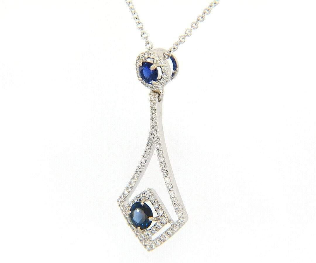 New 0.50ctw Sapphire and 0.25ctw Diamond Frame Kite Pendant Necklace in 14K In New Condition For Sale In Vienna, VA