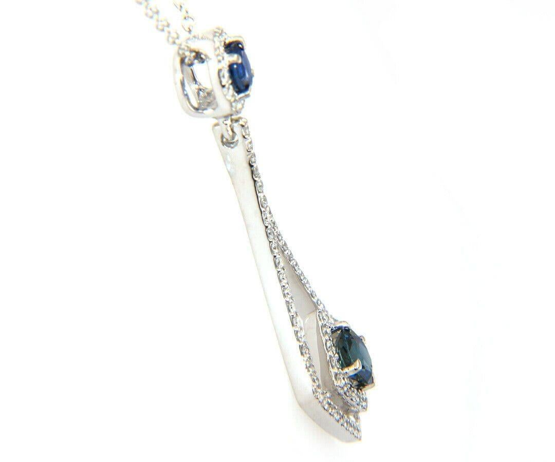 New 0.50ctw Sapphire and 0.25ctw Diamond Frame Kite Pendant Necklace in 14K For Sale 1