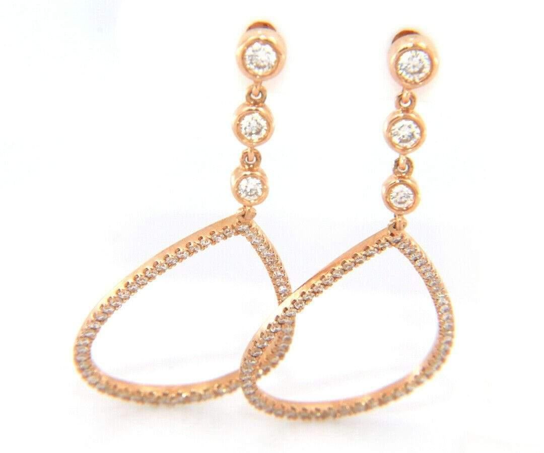 Round Cut New 0.52ctw Diamond Open Teardrop Shape Dangle Earrings in 14K Rose Gold