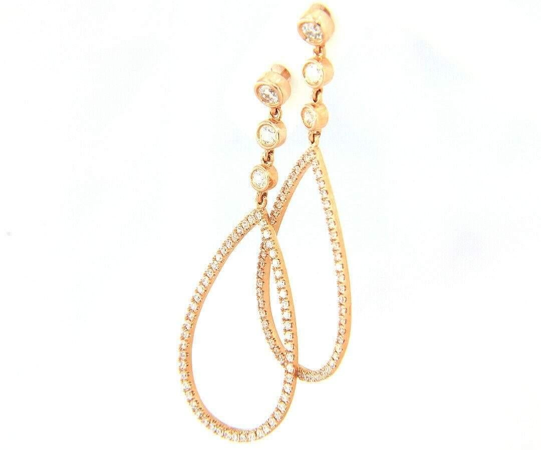 New 0.52ctw Diamond Open Teardrop Shape Dangle Earrings in 14K Rose Gold In New Condition In Vienna, VA