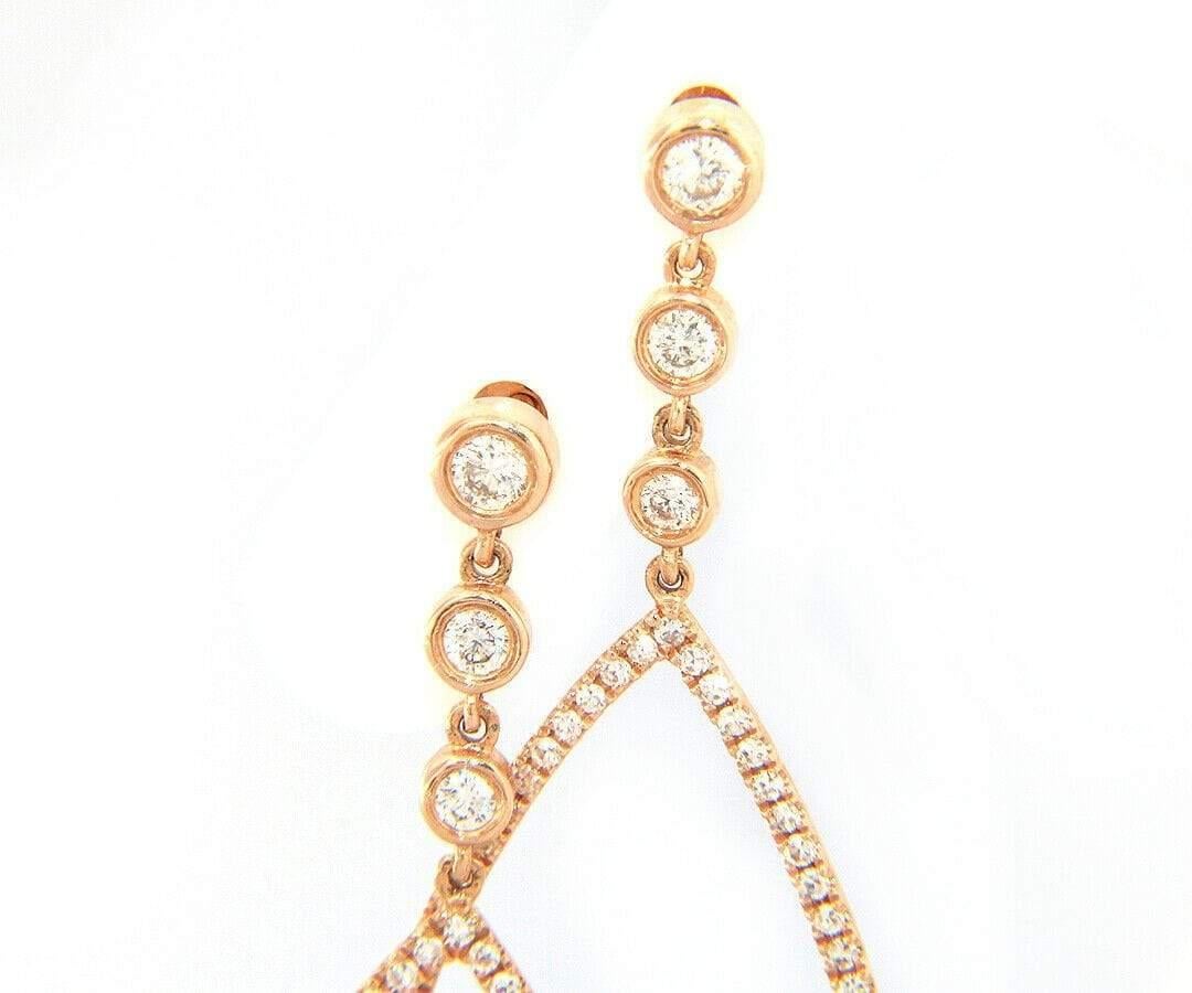 Women's New 0.52ctw Diamond Open Teardrop Shape Dangle Earrings in 14K Rose Gold