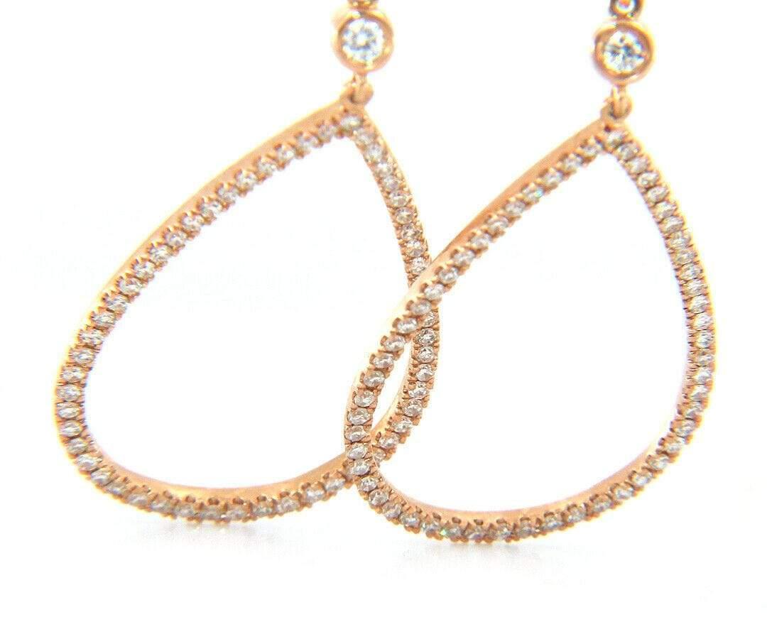 New 0.52ctw Diamond Open Teardrop Shape Dangle Earrings in 14K Rose Gold 1