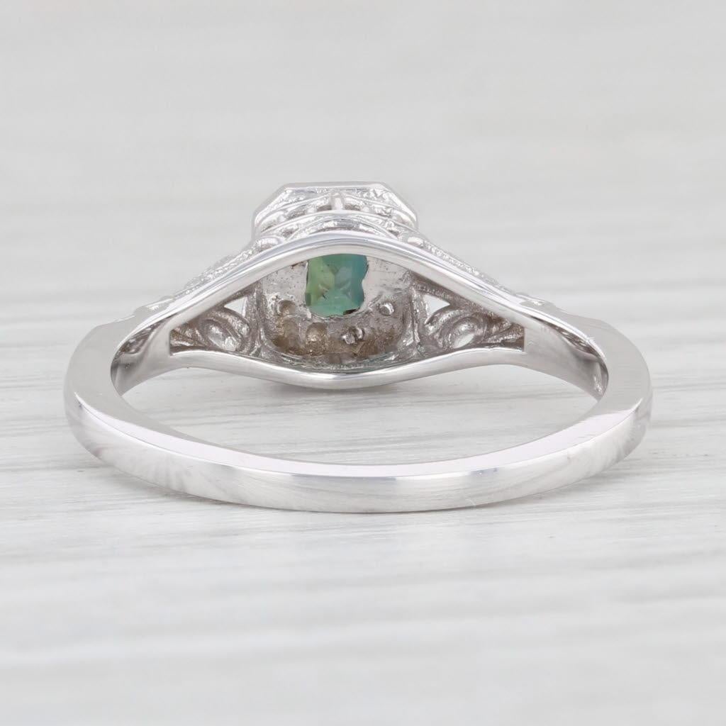 Emerald Cut New 0.70ct Green Alexandrite Solitaire Ring 14k White Gold Size 6.5 Filigree For Sale