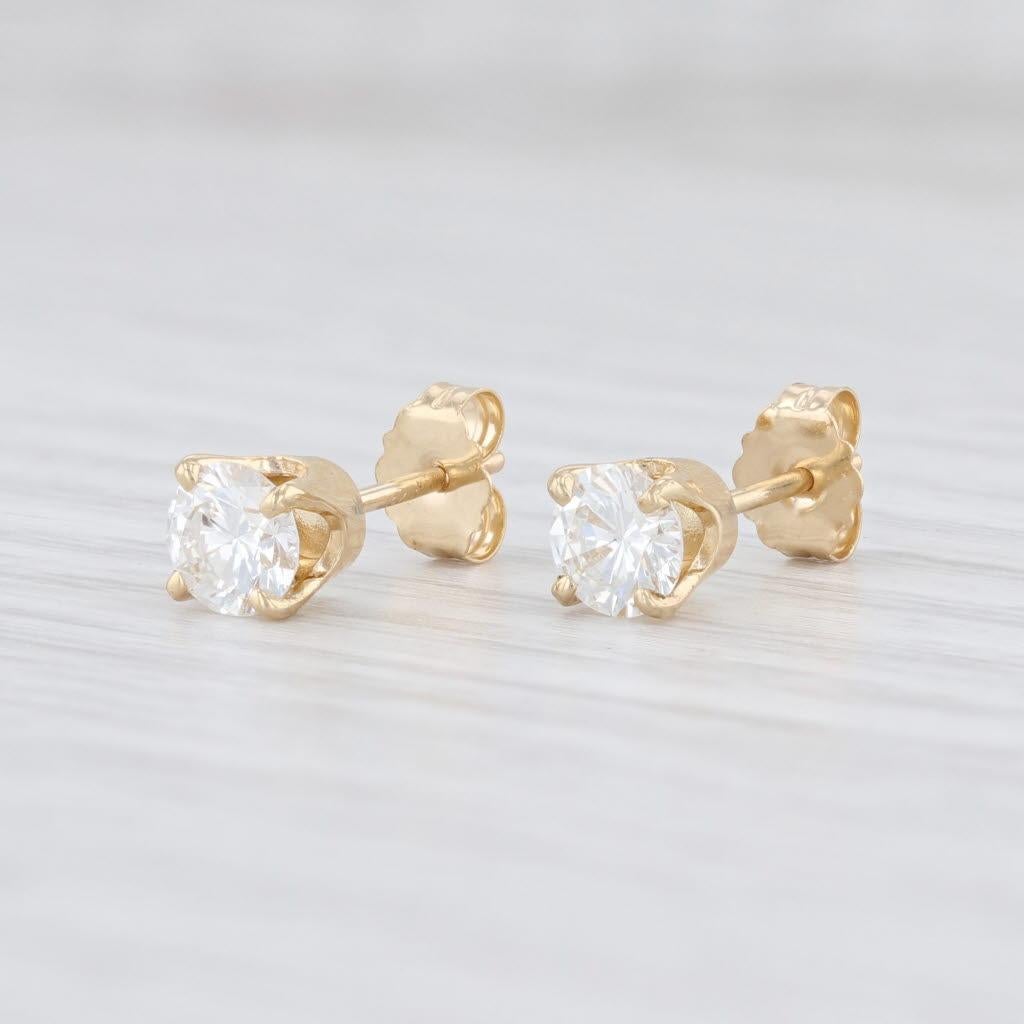 Round Cut New 0.70ctw Diamond Stud Earrings 14k Yellow Gold Round Solitaire Studs For Sale
