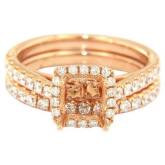 New 0.72ctw Diamond Cushion Frame Semi Mount Bridal Set in 18K Rose Gold