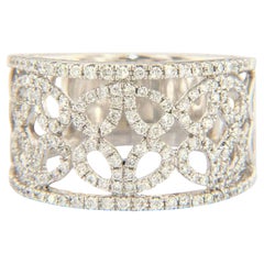 New 0.74ctw Diamond Open Leaf Design Band Ring in 14K White Gold