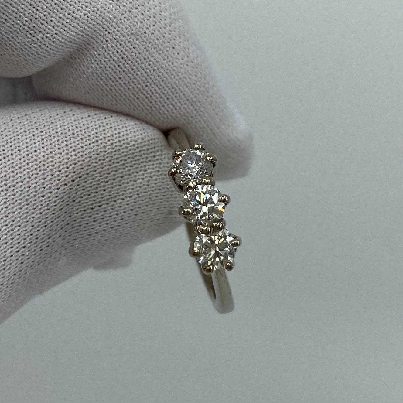 0.75 Carat White Diamond Trilogy Three-Stone 18 Karat White Gold Ring For Sale 1