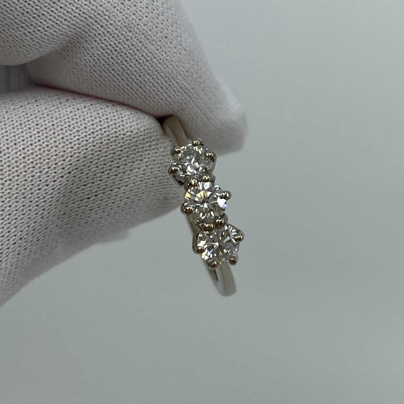 0.75 Carat White Diamond Trilogy Three-Stone 18 Karat White Gold Ring For Sale 2