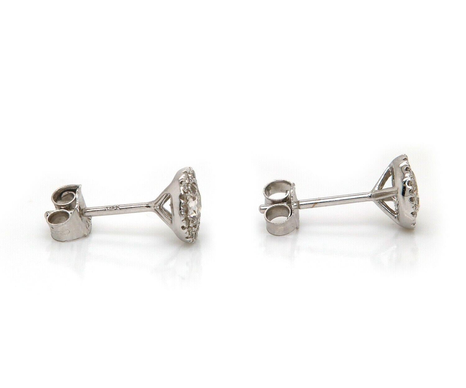 New 0.76ctw Diamond Halo Stud Earrings in 14K White Gold In New Condition For Sale In Vienna, VA